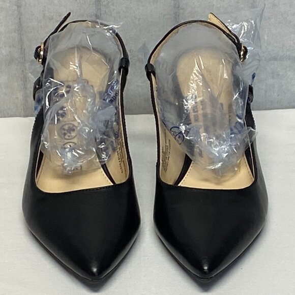 Liz Claiborne Pointed Closed Toe Chunky Low Heel Slingback Pumps LC Bay Black - Picture 2 of 13